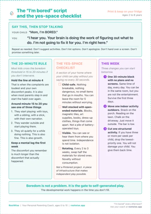 The "I'm bored" script and yes-space checklist